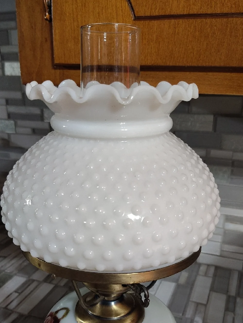 Vintage-Style White Hobnail Glass Table Lamp with Floral Base